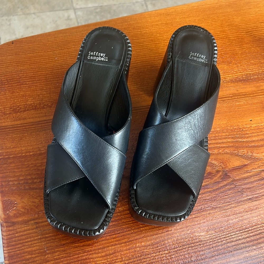 JEFFREY CAMPBELL Kiff Black Leather Platform Sandals